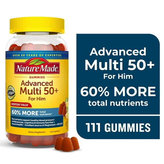 Nature Made Advanced Multivitamin Gummies 50+ for Him, Multivitamin for Men