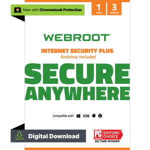 Webroot Internet Security Plus with Antivirus Protection for 3 Devices, 1-Year Subscription